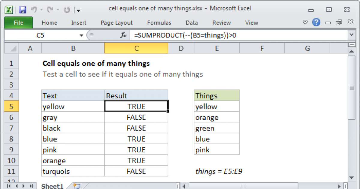 Cell Equals One Of Many Things Excel Formula Exceljet